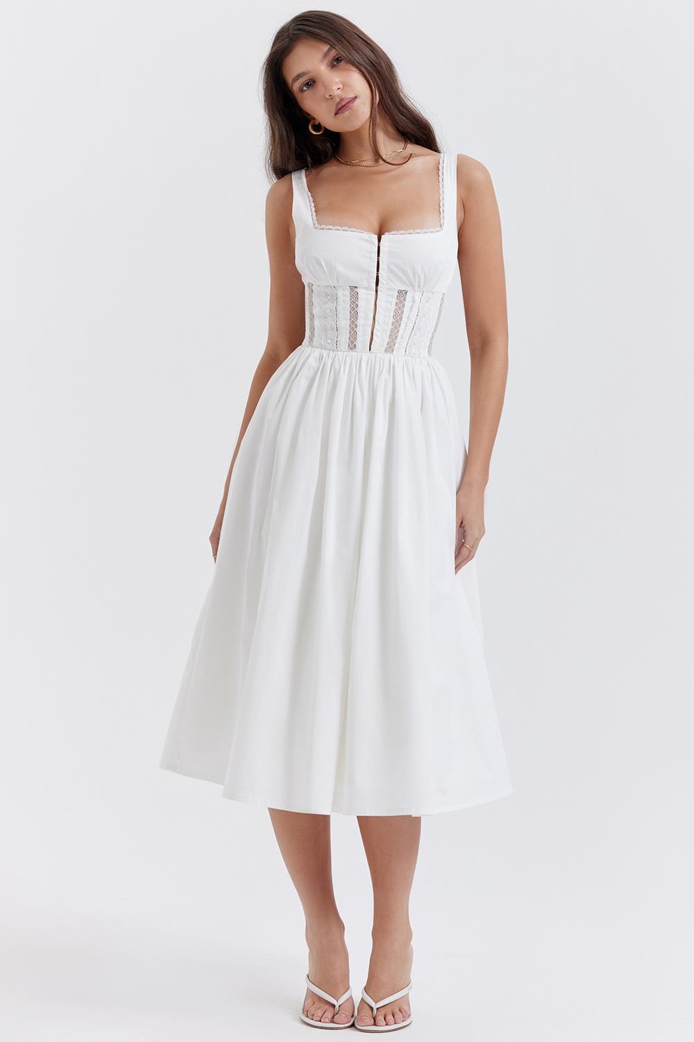 Perle White Lace Trim Midi Dress Product Image