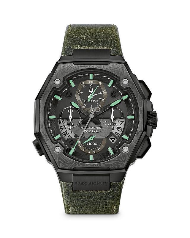 Bulova Mens Precisionist Chronograph Green Leather Strap Watch 44.7x46.8mm, A Special Edition Product Image