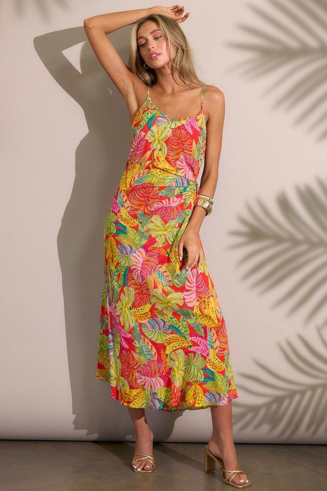 Paradise Found Red Tropical Print Midi Dress Product Image