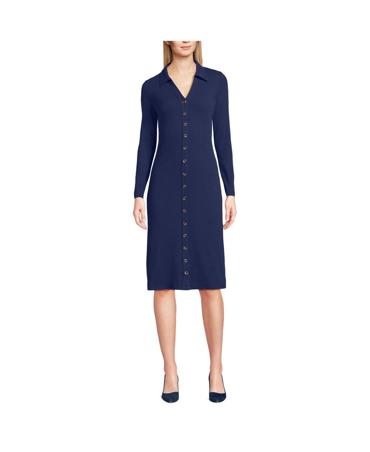 Womens Lands End Knit Rib Button Front Dress Deep Blue product image