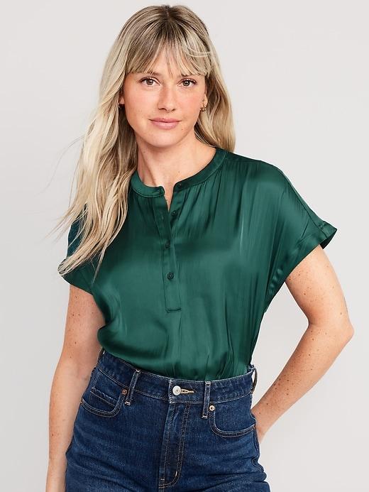 Dolman-Sleeve Satin Shirt Product Image