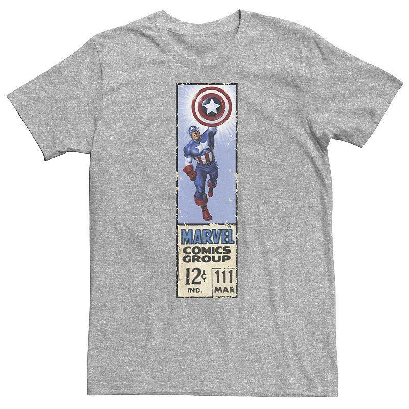 Big & Tall Marvel Captain America Comics Group Vintage Ticket Label Tee, Mens Athletic Grey Product Image