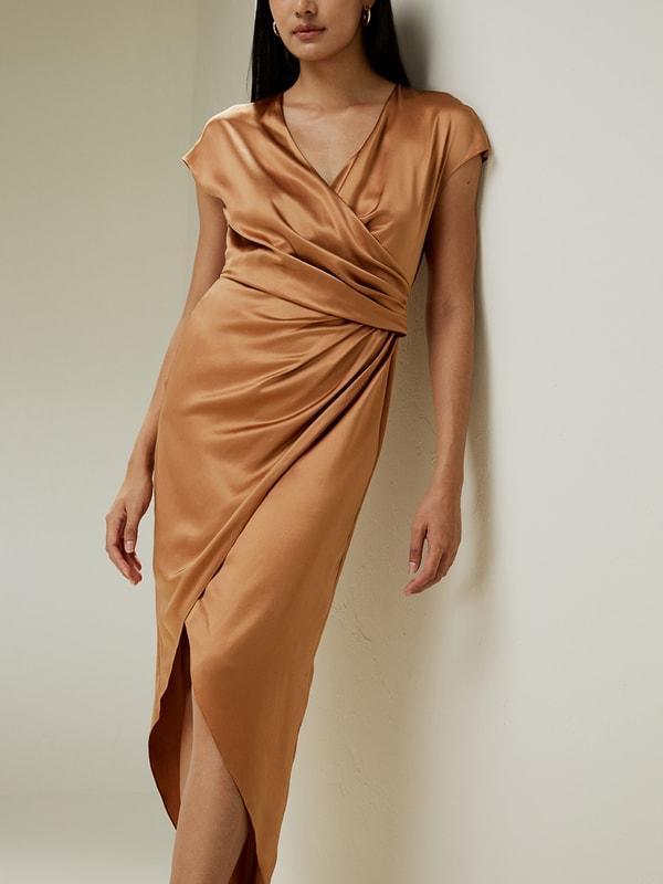 Draped Silk Midi-Dress Product Image