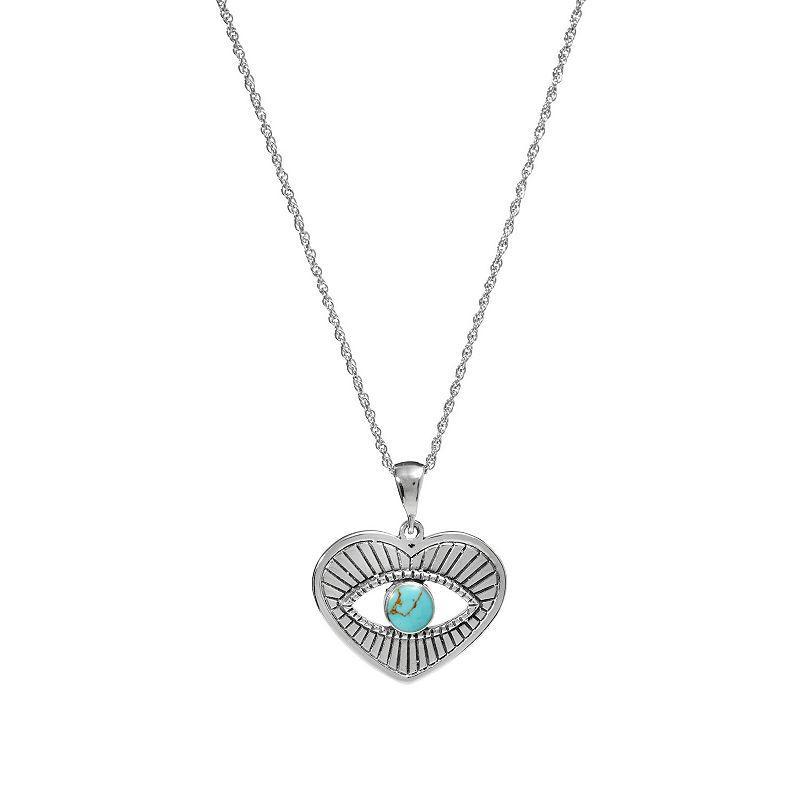 Athra NJ Inc Sterling Silver Simulated Turquoise Guard Eye Heart Pendant Necklace, Womens Product Image