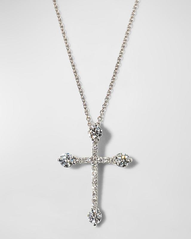 Womens 18K White Gold Diamond Cross Pendant Necklace Product Image