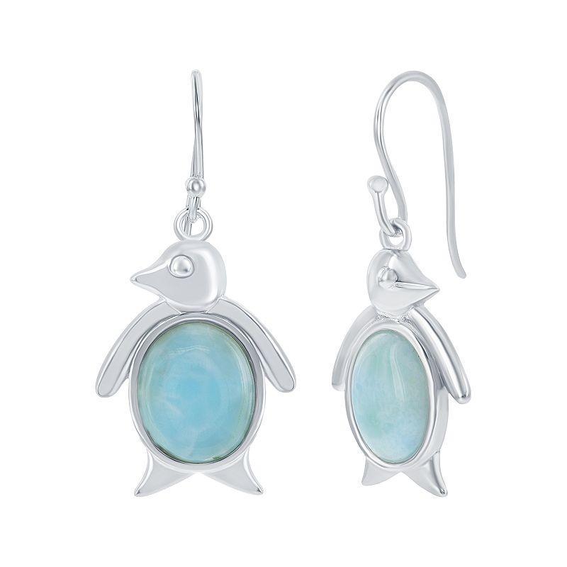 Sterling Silver Larimar Penguin Drop Earrings, Womens, Silvertone Product Image