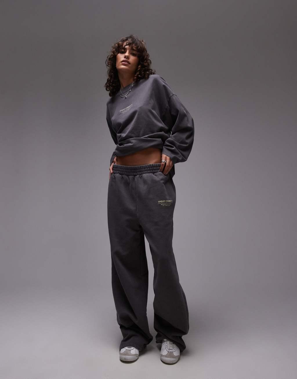 Topshop community graphic straight leg sweatpants in gray - part of a set product image