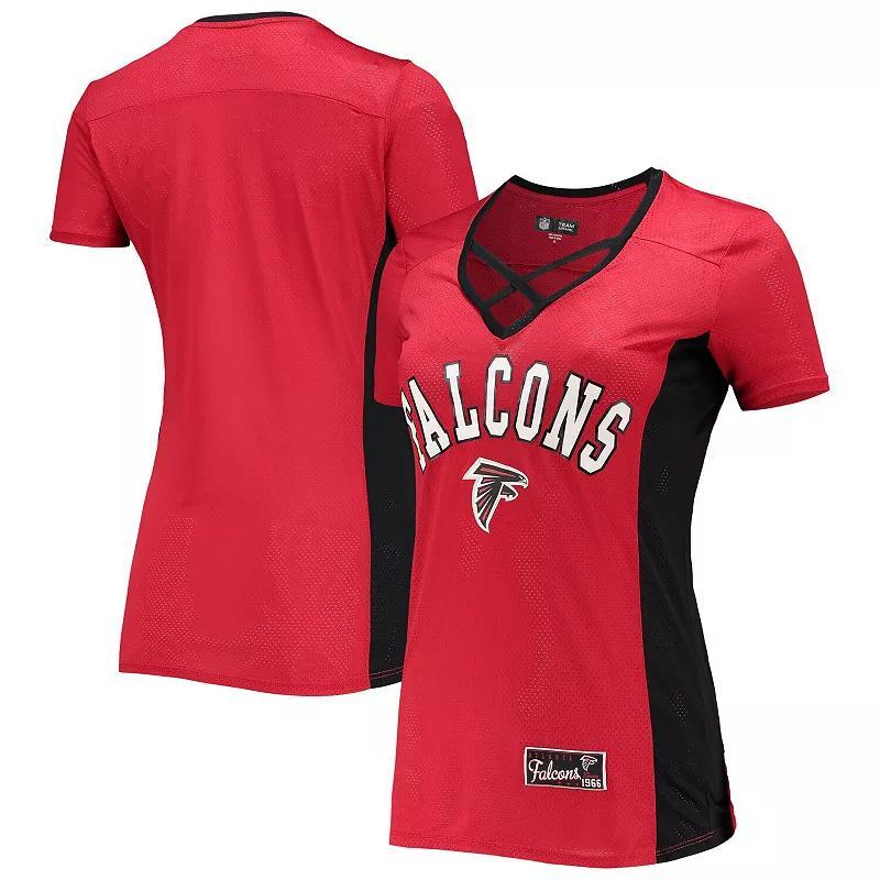 Womens 5th & Ocean by New Era Atlanta Falcons Contrast Insert V-Neck T-Shirt Product Image