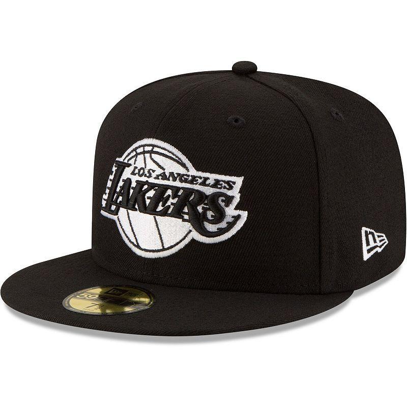 Mens New Era Black Los Angeles Lakers Black & White Logo 59FIFTY Fitted Hat Product Image