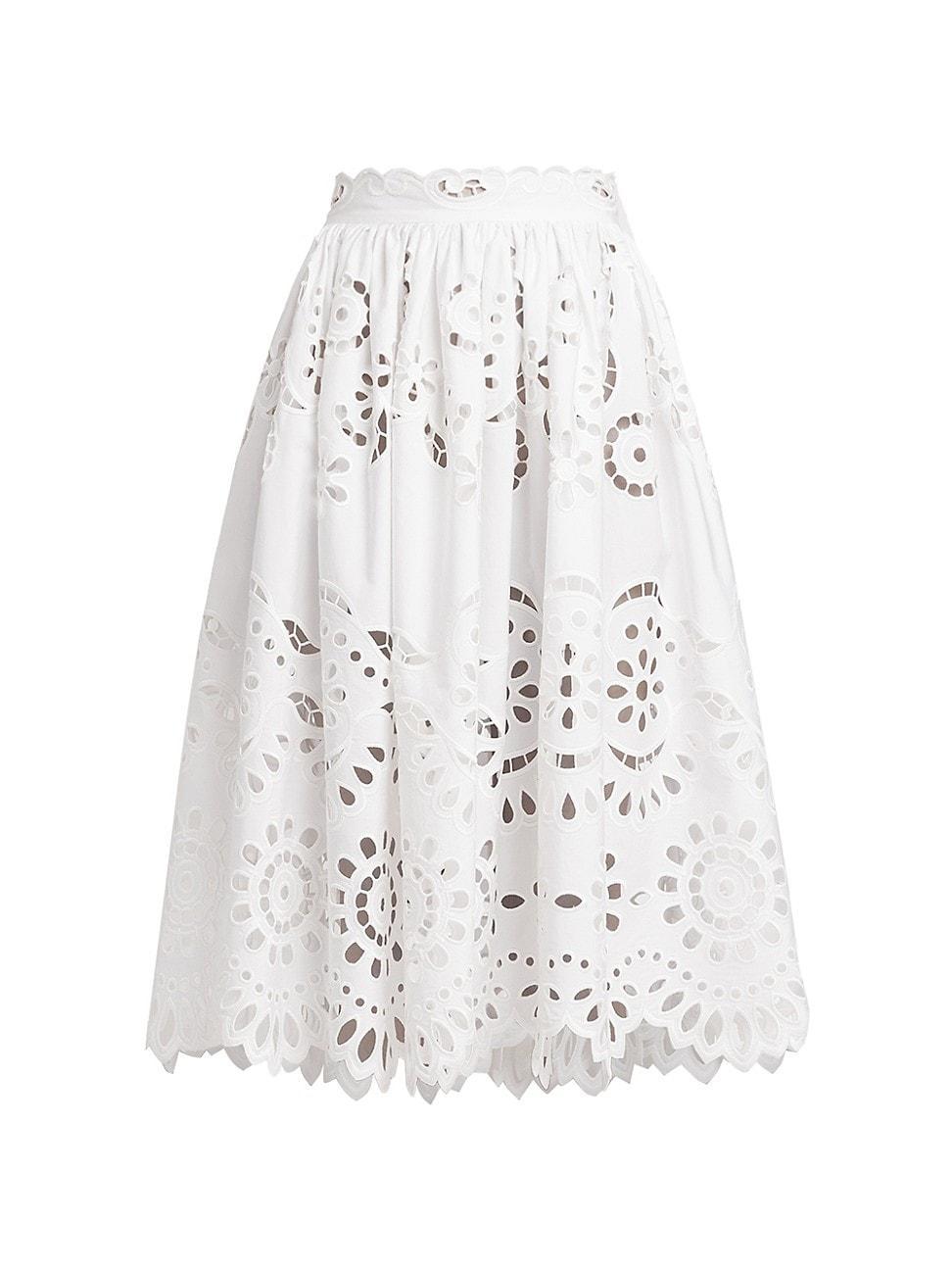 Womens Floral Eyelet Midi-Skirt Product Image