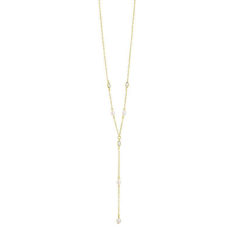 MC Collective Cubic Zirconia & Freshwater Cultured Pearl Tyra Lariat Necklace, Womens, Gold Tone Product Image