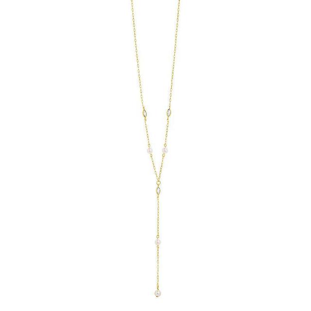 MC Collective Cubic Zirconia & Freshwater Cultured Pearl Tyra Lariat Necklace, Womens, Gold Tone Product Image