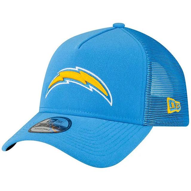 Mens New Era Powder Blue Los Angeles Chargers A-Frame Trucker 9FORTY Adjustable Hat Product Image