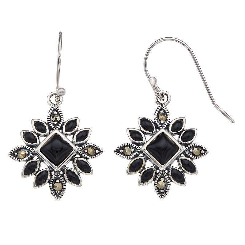 Tori Hill Marcasite & Onyx Starburst Drop Earrings, Womens, Black Product Image