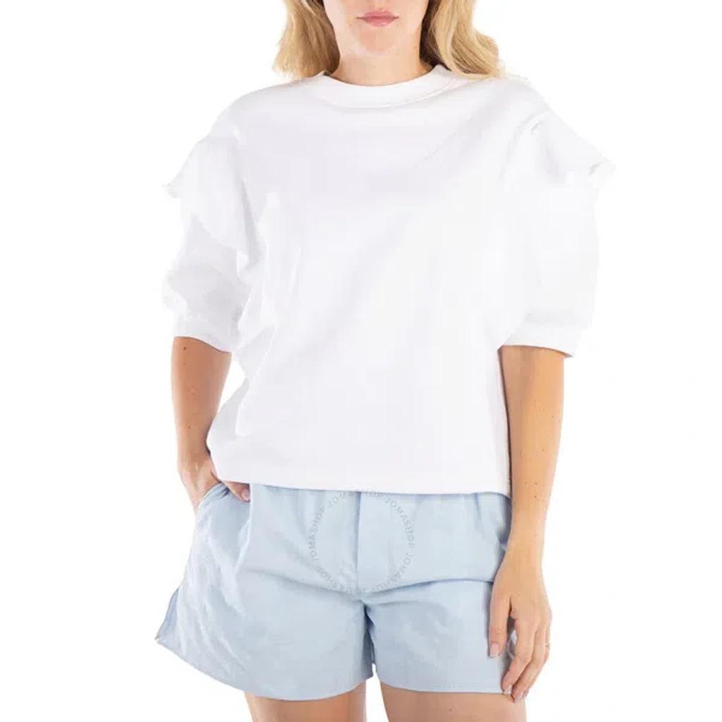 Chloe Ladies White Layered Design-sleeves Cotton Top Product Image