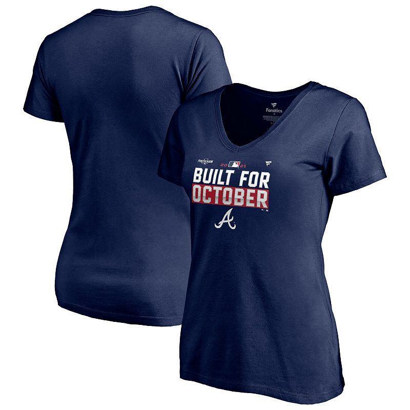 Womens Fanatics Branded Navy Atlanta Braves 2021 Postseason Locker Room Plus Size V-Neck T-Shirt Blue Product Image