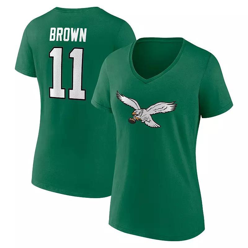 Womens Fanatics Branded A.J. Brown Kelly Philadelphia Eagles Player Icon Name & Number V-Neck T-Shirt Product Image