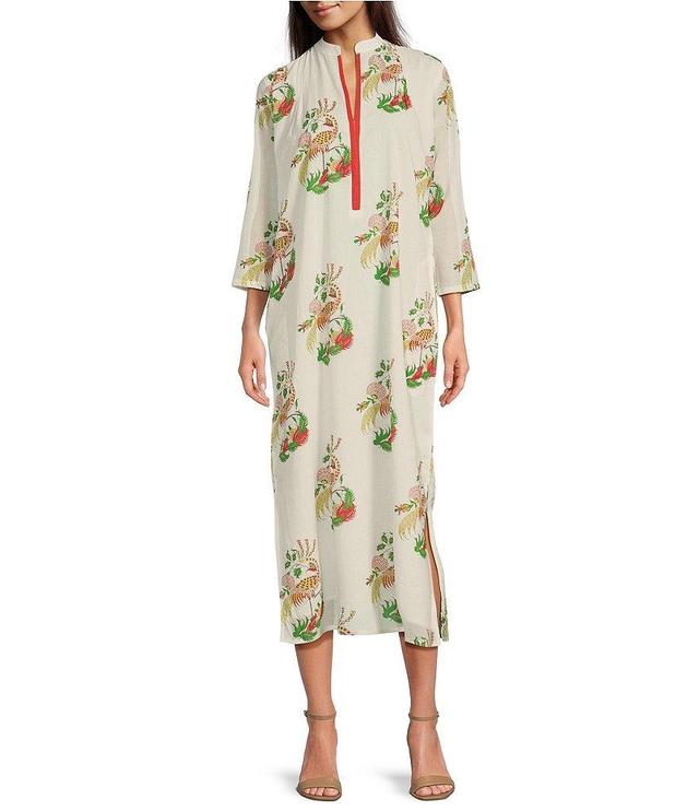 Ro's Garden Asha Floral Print Split V-Neck 3/4 Sleeve Kurta Midi Dress Product Image