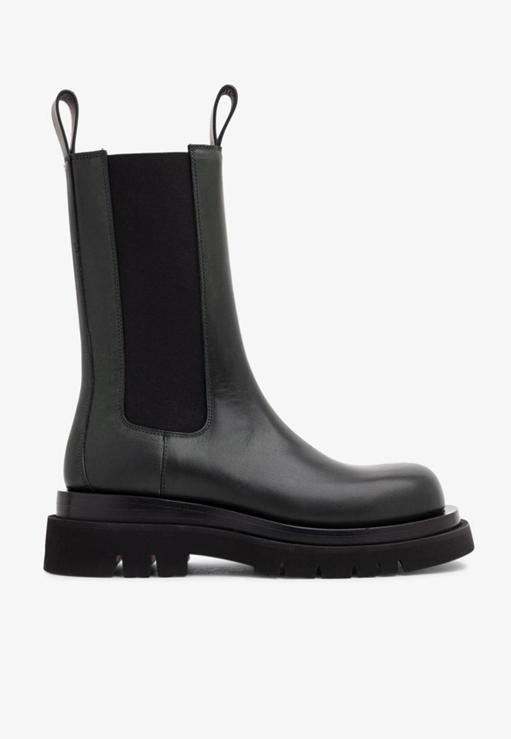 Black Shearling Lug Chelsea Boots In Green Product Image