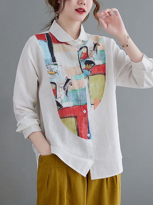 Artistic Retro Contrast Color Cropped Blouse Product Image