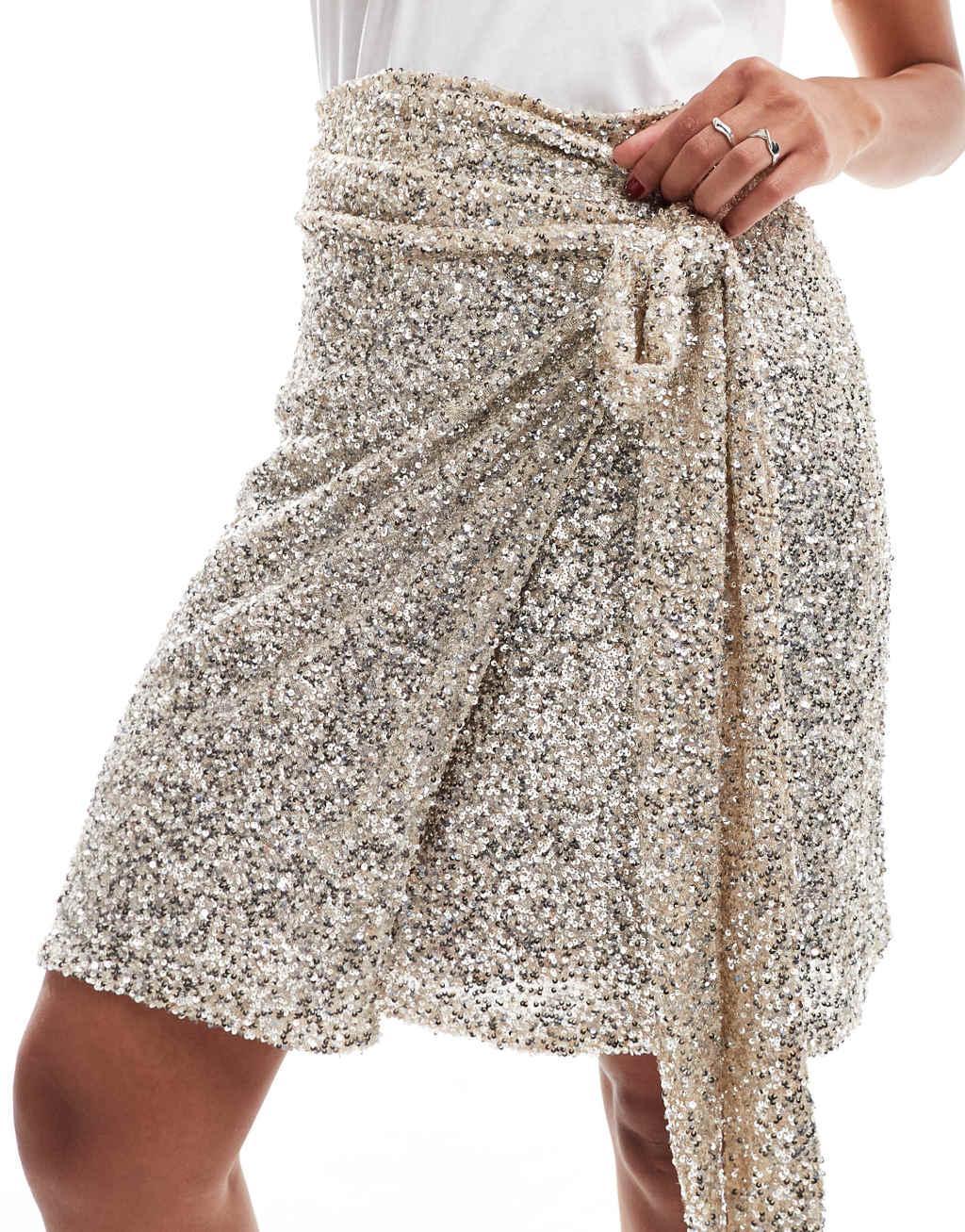 Never Fully Dressed Jaspre embellished mini skirt in silver Product Image