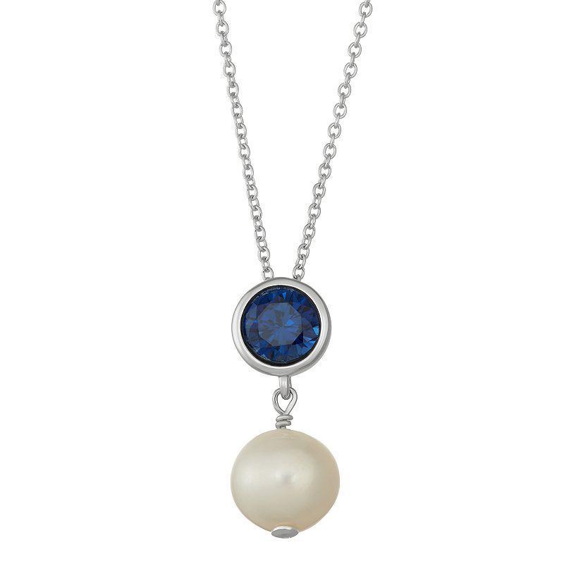 Sterling Silver Lab-Created Sapphire & Freshwater Cultured Pearl Pendant, Womens Blue Product Image