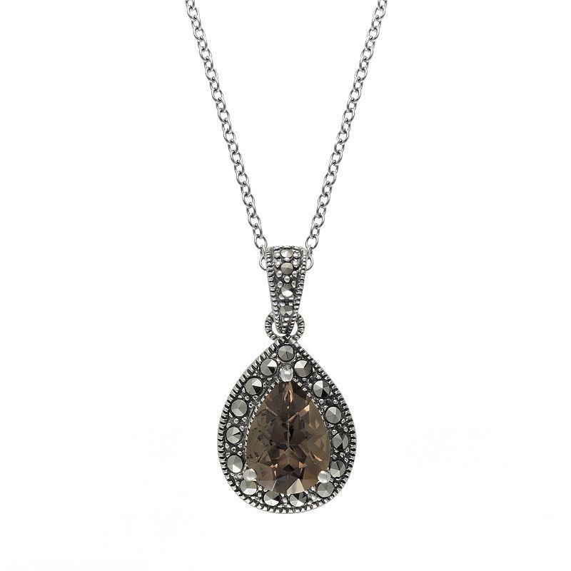 Lavish by TJM Sterling Silver Smoky Quartz & Marcasite Pendant Necklace, Womens Product Image