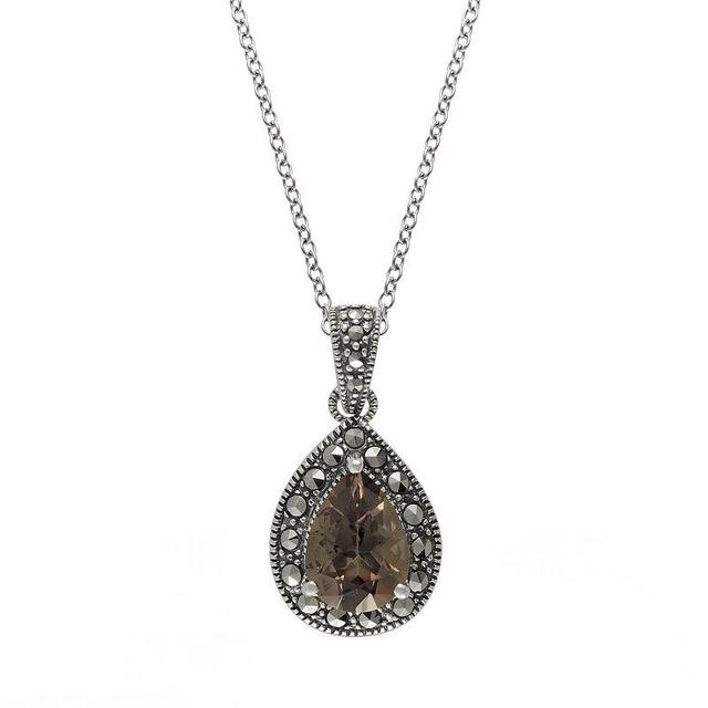 Lavish by TJM Sterling Silver Smoky Quartz & Marcasite Pendant Necklace, Womens Product Image