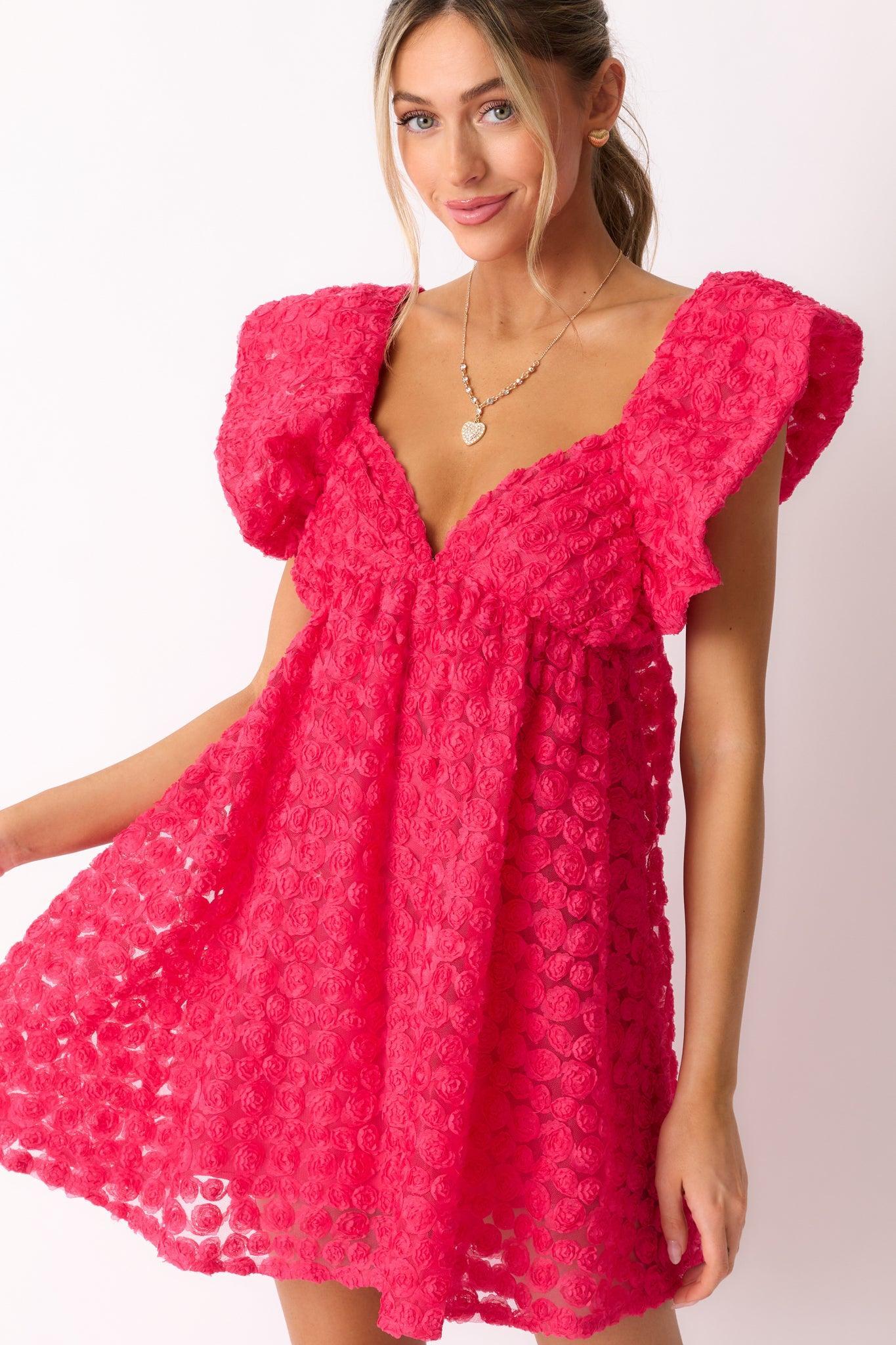 Blooming Love Hot Pink Flutter Sleeve Mini Dress Product Image