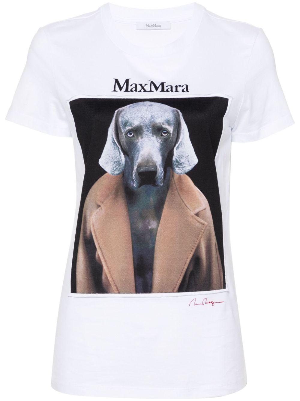 MAX MARA Dog-print Cotton T-shirt In White,dark Pink Product Image