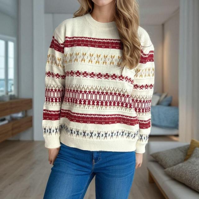 Crew Neck Pattern Jacquard Sweater Product Image