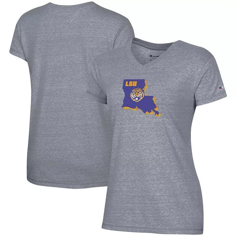 Womens Champion Gray LSU Tigers Vault Logo V-Neck T-Shirt Product Image