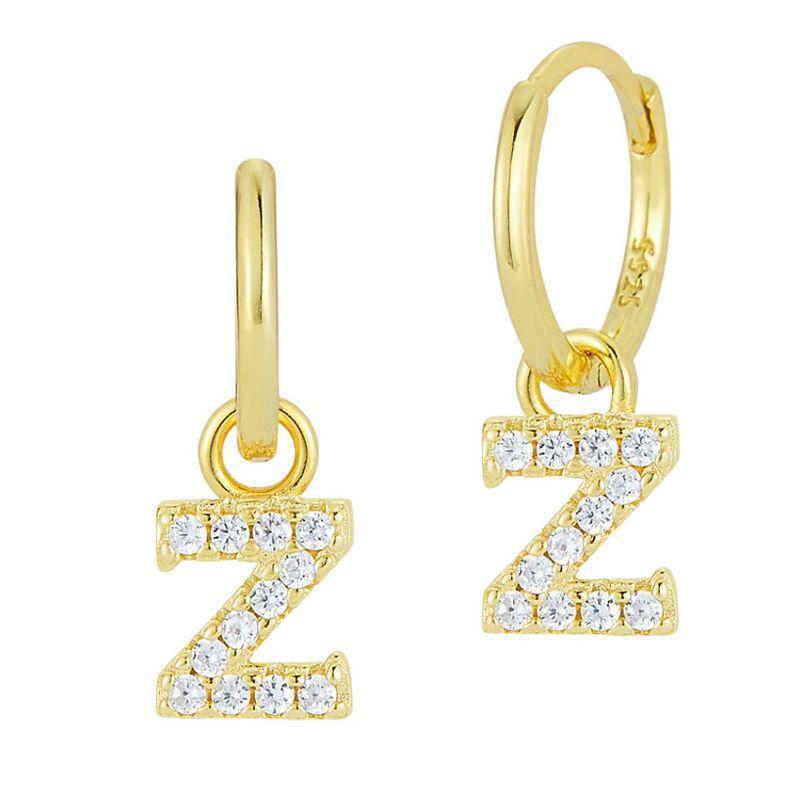 Sunkissed Sterling Cubic Zirconia 14k Gold Plated Initial Drop Earrings, Womens, Gold Tone Z Product Image