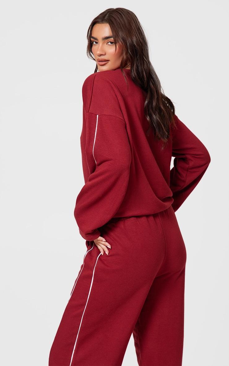 Dark Red Contrast Piping Detail Sweatshirt Product Image