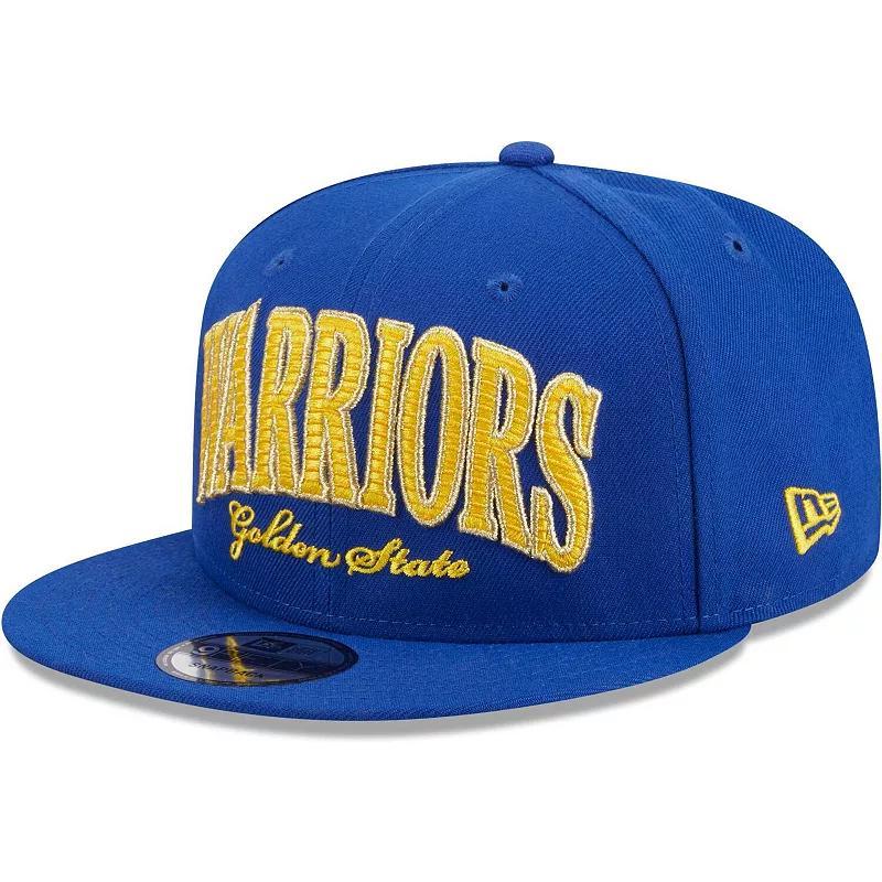 Mens New Era Royal Golden State Warriors Golden Tall Text 9FIFTY Snapback Hat Product Image