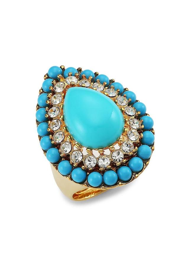 Womens 22K Goldplated, Turquoise-Color Cabochon & Crystal Teardrop Ring Product Image