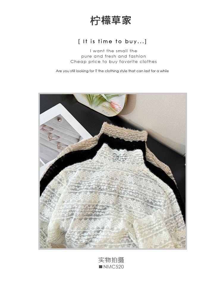 High-Neck Brushed Lace Top Product Image