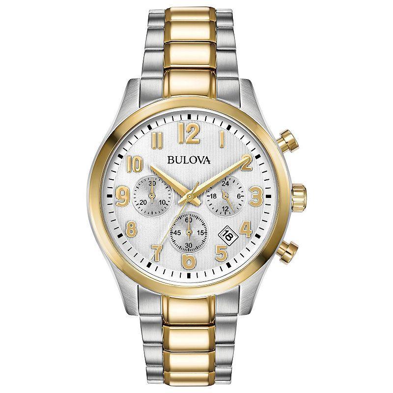 Bulova Mens Classic Two Tone Stainless Steel Chronograph Watch - 98B330 Silver Gold Product Image