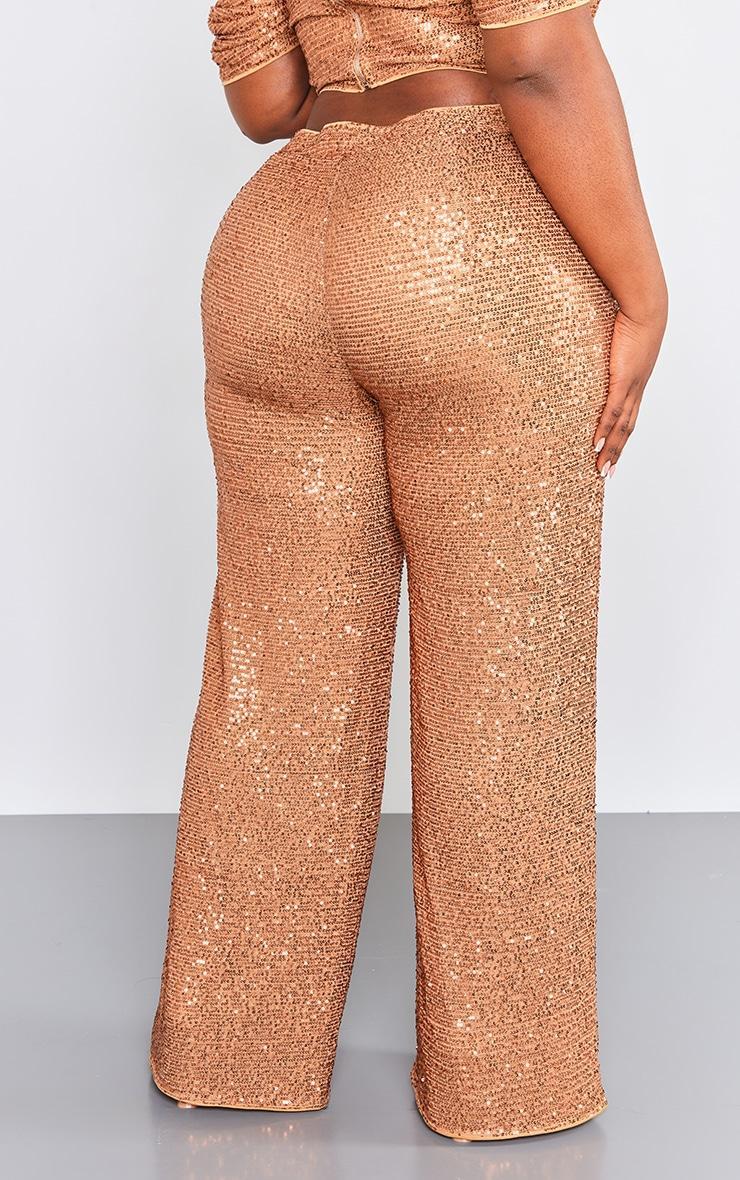 Plus Bronze Sequin High Waist Wide Leg Pant Product Image