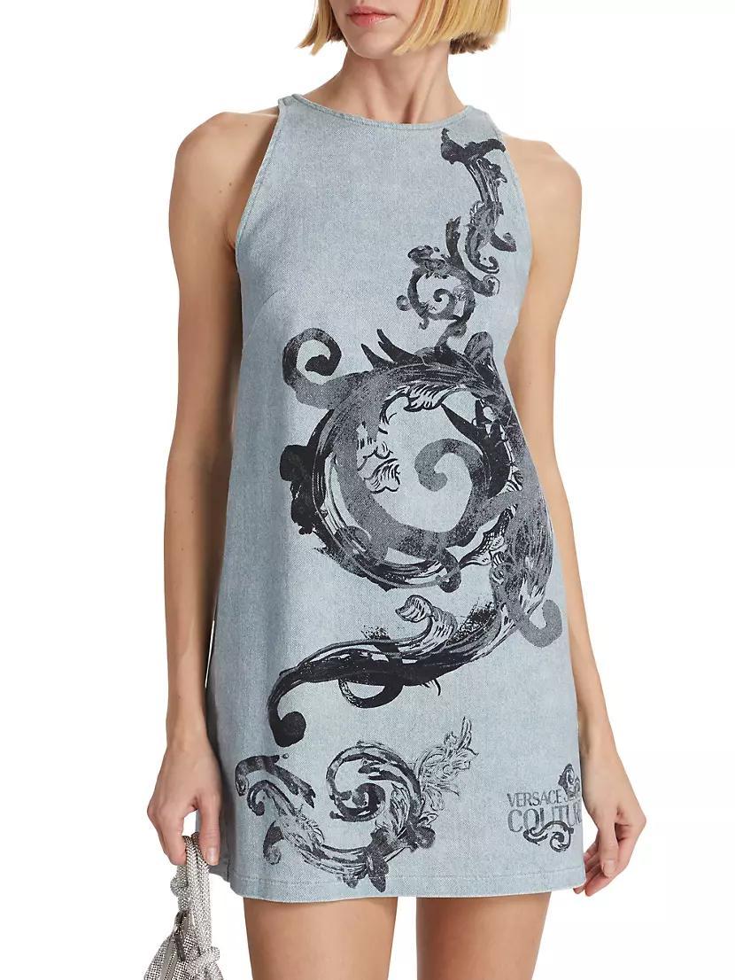 Barocco-Print Denim Minidress Product Image