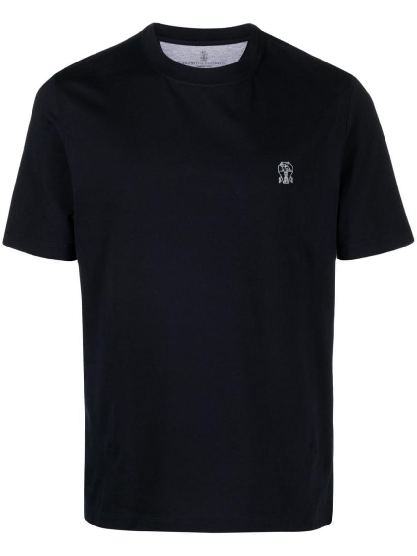 Navy Blue Cotton T-shirt Product Image