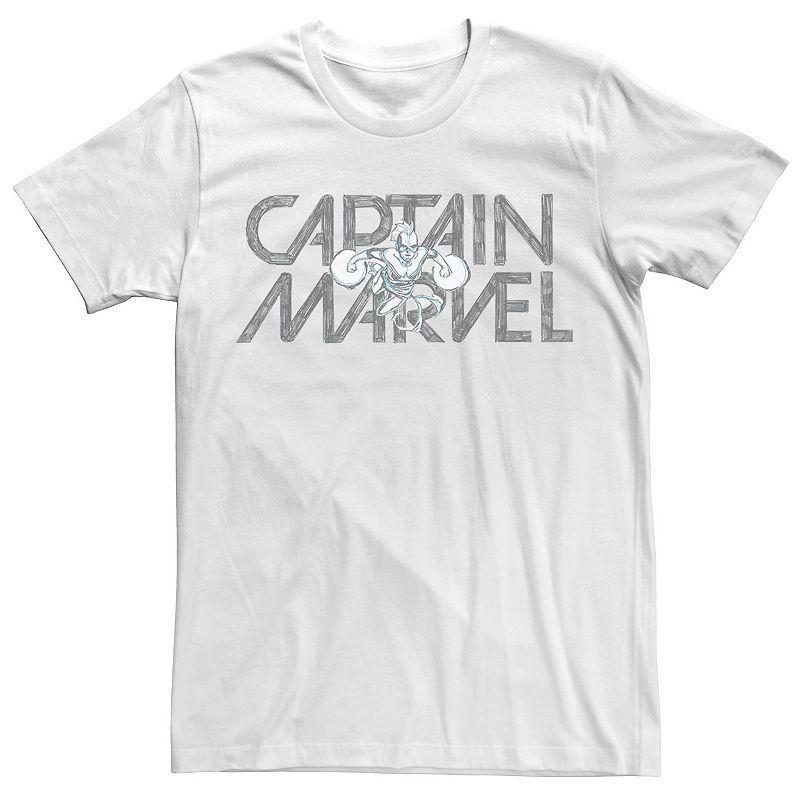 Mens Marvel Captain Marvel Flying Sketch Block Text Poster Graphic Tee Product Image