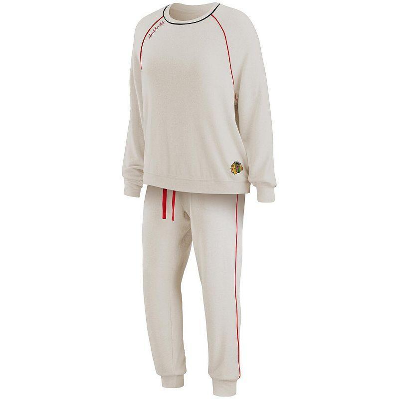 Womens WEAR by Erin Andrews Oatmeal Chicago Blackhawks Raglan Pullover Sweatshirt & Pants Lounge Set Product Image