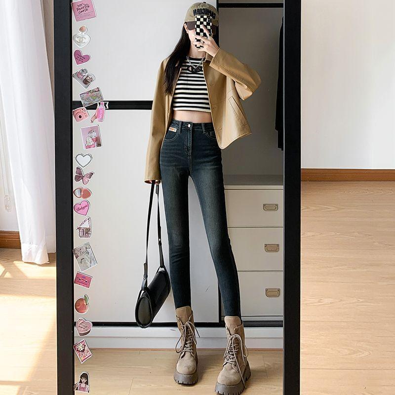 High Waist Skinny Jeans (Various Designs) Product Image