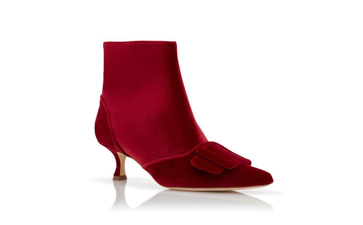 BAYLOW Red Velvet Buckle Detail Ankle Boots Product Image