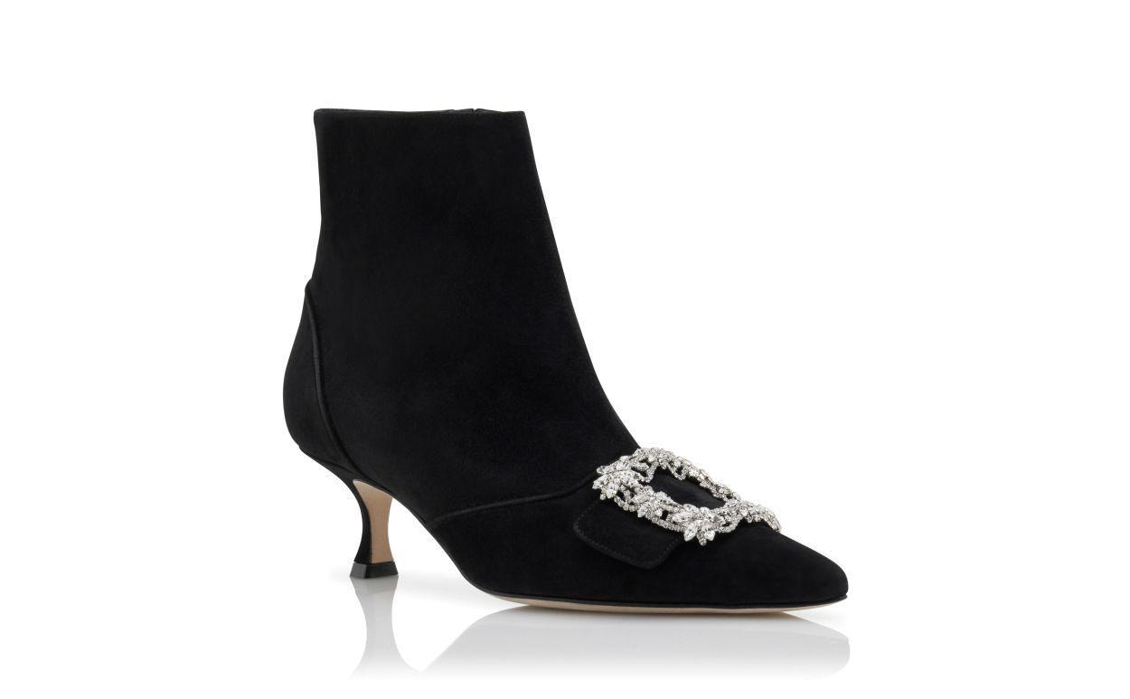 BAYLOW JEWEL Black Suede Crystal Buckle Ankle Boots Product Image