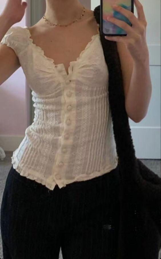 Frill Trim Eyelet Lace Blouse Product Image