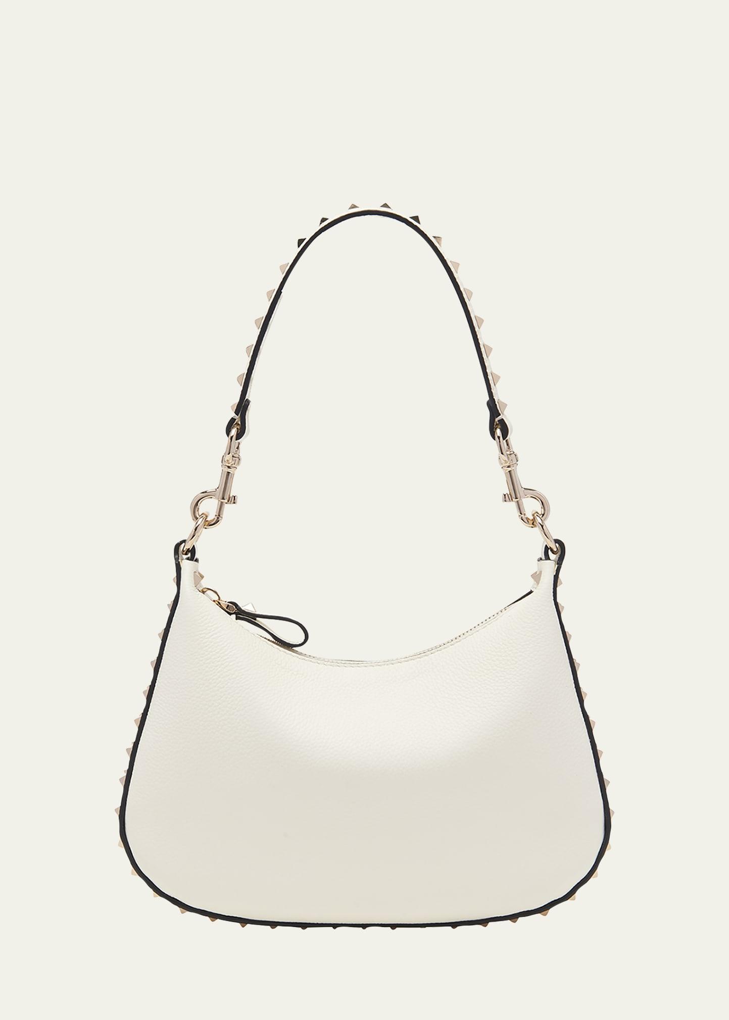 Womens Small Rockstud Hobo Bag In Grainy Calfskin Product Image