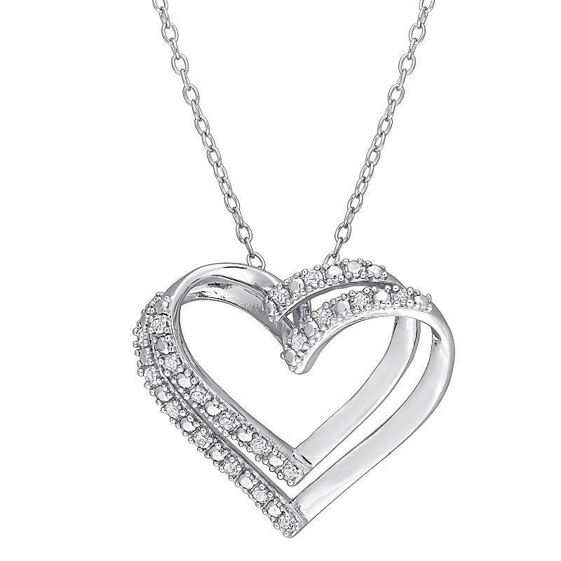 Stella Grace Sterling Silver 1/5 Carat T.W. Diamond Heart Pendant Necklace, Womens Product Image