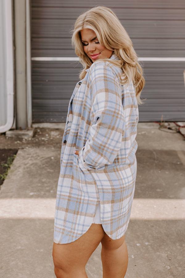 Touch Of Fall Plaid Tunic Dress In Sky Blue Curves Product Image